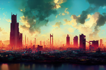 Kigali abstract city 2d Anime illustrationの素材