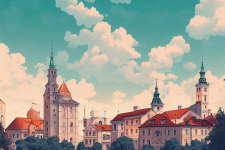 Ljubljana city 2d Anime illustrationの素材