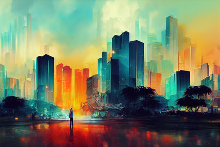 Kinshasa abstract city 2d Anime illustrationの素材