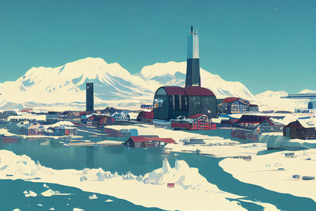 Longyearbyen city 2d Anime illustrationの素材