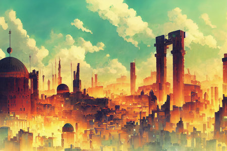 Jerusalem abstract city 2d Anime illustrationの素材