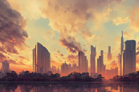 Lusaka city 2d Anime illustrationの素材