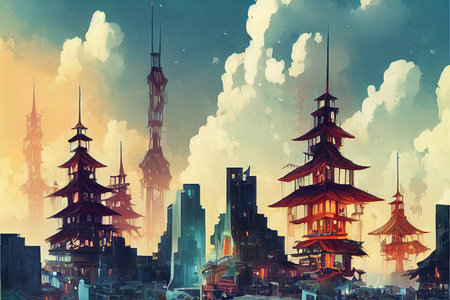 Jerusalem abstract city 2d Anime illustrationの素材