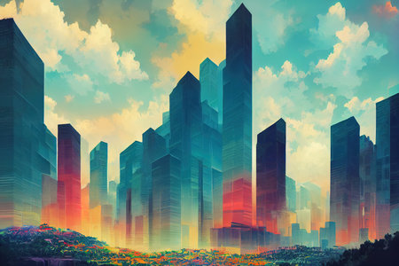 Kigali abstract city 2d Anime illustrationの素材