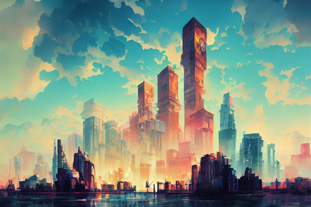 Juba abstract city 2d Anime illustrationの素材