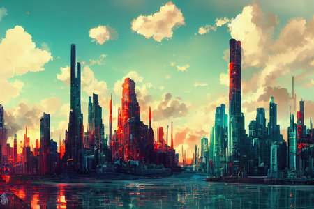 Kinshasa abstract city 2d Anime illustrationの素材