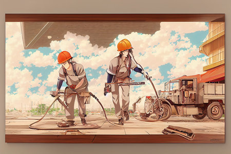 Ceiling Tile Installers ,Anime style illustrationの素材