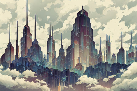 Kingston abstract city 2d Anime illustrationの素材