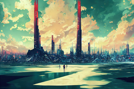 Kingston abstract city 2d Anime illustrationの素材
