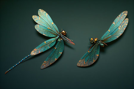 Two decorative dragonflies abstract style in beautiful backgroundの素材