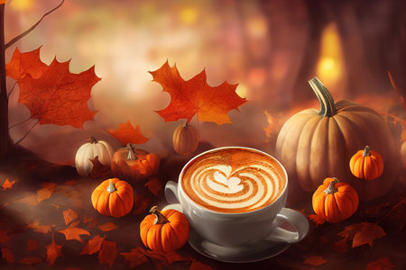 Pumpkin Latte with Steaming Cinnamon on a Dark Backgroundの素材