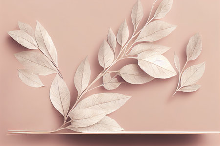 White podium with branch of leaves and arch toの素材