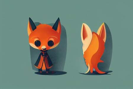 Little cute orange fox character set on flat styleの素材