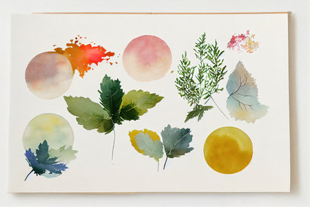 Natural watercolor set, isolated on white backgroundの素材
