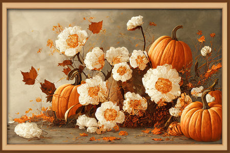 Frame made of autumn composition with cotton flowers andの素材
