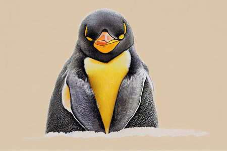 King Penguin. Cute baby. Pencil sketch isolated on whiteの素材