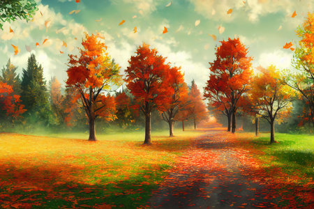 Background in Autumn colors Leaves and trees in Autumnの素材