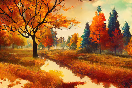 Background in Autumn colors Leaves and trees in Autumnの素材