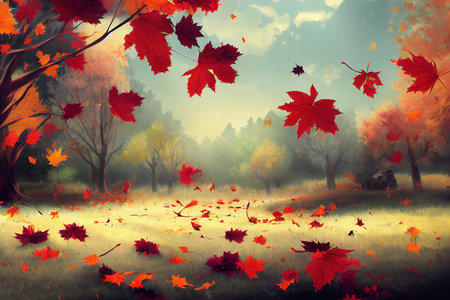 autumn background with fallen leaves , anime styleの素材