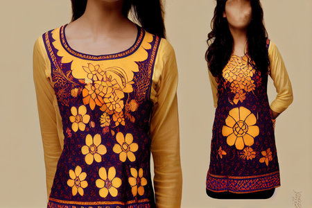 indian digital kurti with flower design front sideの素材