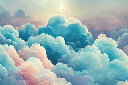 Watercolor background heaven lights movement in turquoise cyan blueの素材