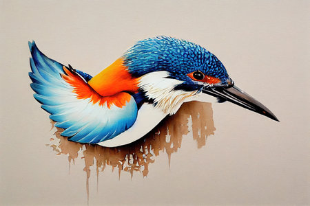 kingfisher painting with white background 2d abstractの素材