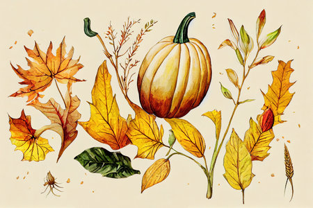 Botanical illustration hand drawn by watercolor Isolated on whiteの素材