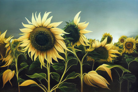 This painting depicts upward growth of sunflower.の素材