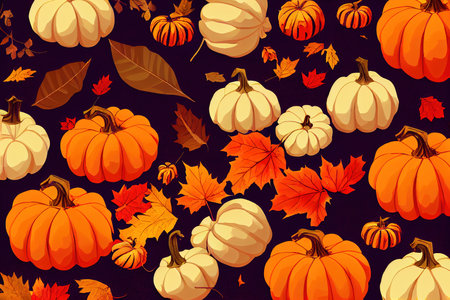 Autumn banner flat lay composition with pumpkins and fallenの素材