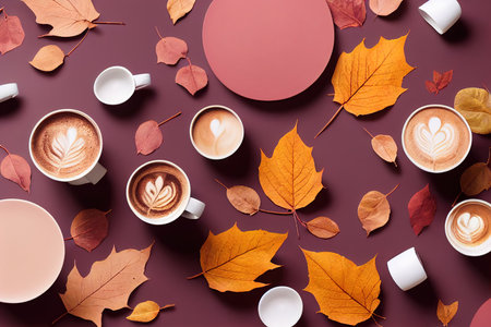Autumn composition with pumpkin pie martini on white woodenの素材