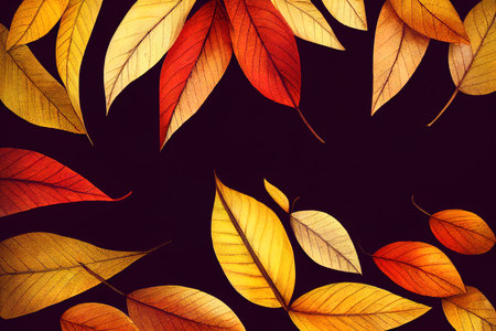 Autumn composition Fallen yellow and brown leaves Top viewの素材