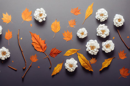 Autumn composition Frame made from dry leaves and berriesの素材