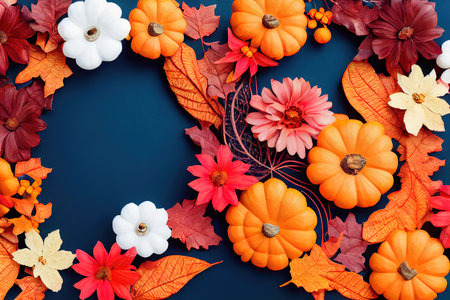Autumn composition Frame made of autumn dried flowers andの写真素材