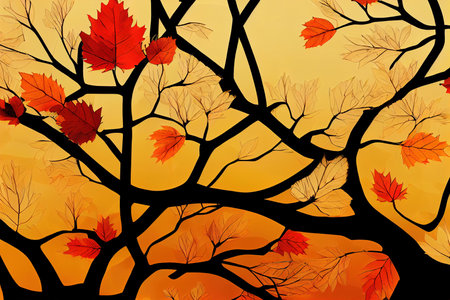autumn background with fallen leaves , anime styleの写真素材