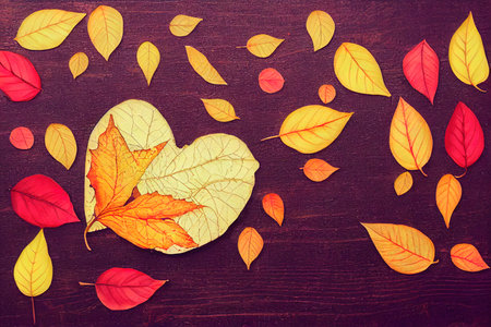 Autumn composition with cup of coffee on light backgroundの素材