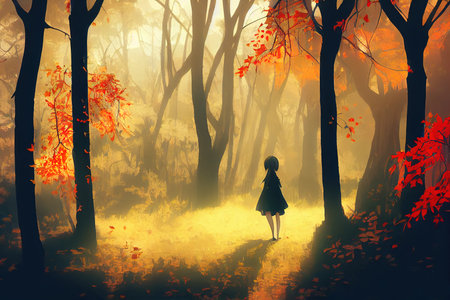 Hello October Autumn composition top view on autumn brightの素材