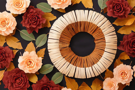 Autumn composition Frame made of dried flowers, eucalyptus leaves,の素材