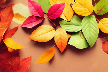 Autumn composition with cup of coffee on blue backgroundの素材