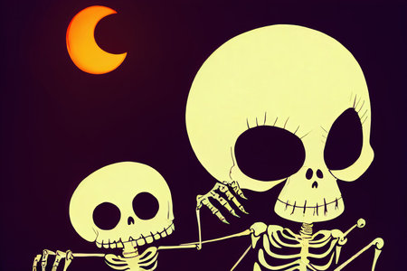 Cute halloween skeleton cartoon. Skeleton in halloween day. Halloweenの素材