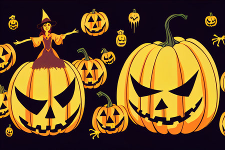 Cartoon set of halloween elements: a witch on aの素材