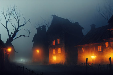Hunted Village dark and foggy, dark village with heavyの素材