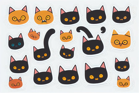 Draw Raster illustration character design collection stickers cute catの素材