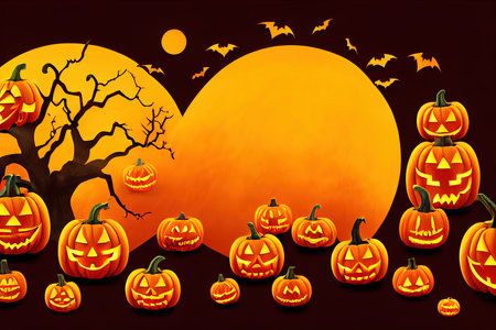 3D illustration of Halloween theme banner with group ofの素材