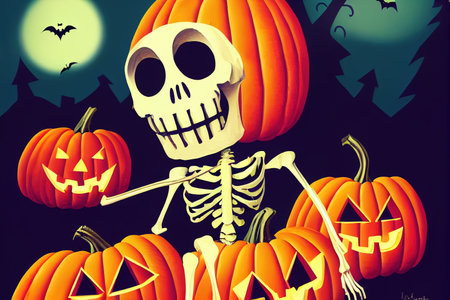 Cute halloween skeleton cartoon. Skeleton in halloween day. Halloweenの素材