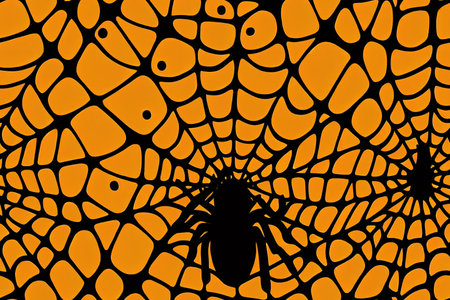 Halloween Raster background pattern. Black spider web and spiderの写真素材