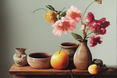 Basket with autumn harvest, colorful composition of fruits andの写真素材