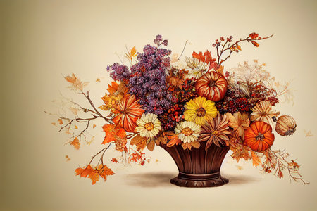 Autumn composition Frame made of dried flowers and leavesの写真素材