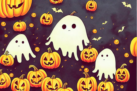 How to draw halloween ghost with candies illustrationの素材