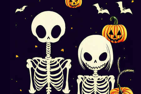 Cute halloween skeleton cartoon. Skeleton in halloween day. Halloweenの素材