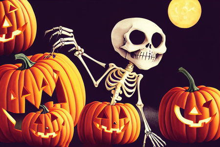 Cute halloween skeleton cartoon. Skeleton in halloween day. Halloweenの素材